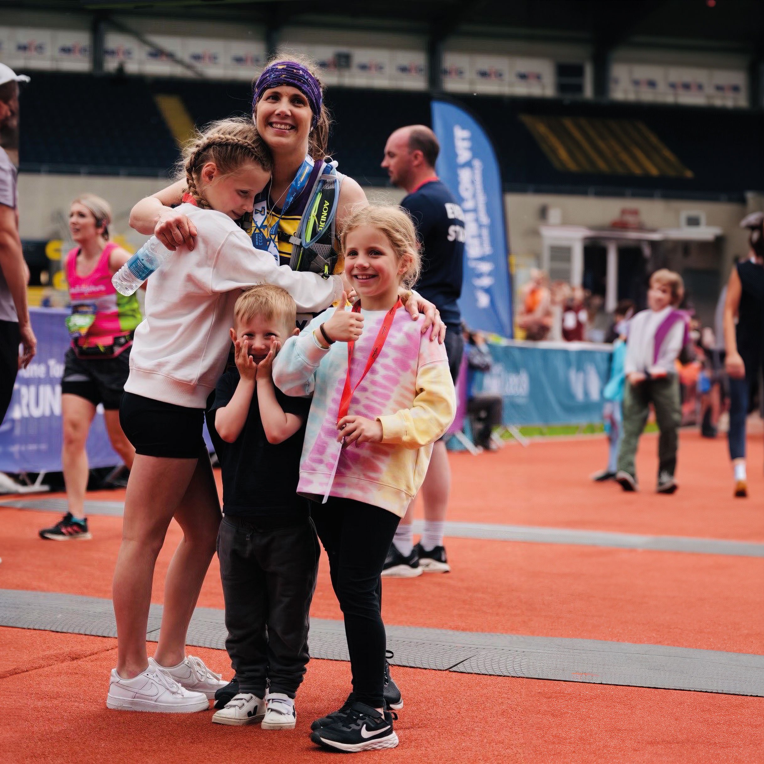 Lynsey and her children after the marathon